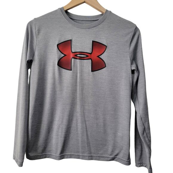 Under Armour Boys Gray LS Logo Heatgear Loosefit Tee YLG - Picture 1 of 5
